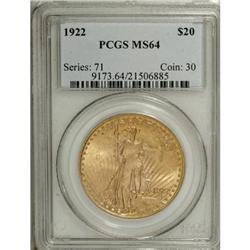 1922 $20 MS64 PCGS