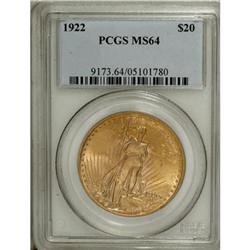1922 $20 MS64 PCGS
