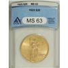 Image 1 : 1925 $20 MS63 ANACS