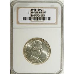 1918 50C Lincoln MS64 NGC