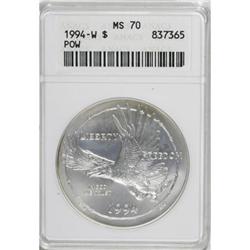 1994-W $1 P.O.W. Silver Dollar MS70 ANACS