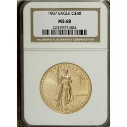 1987 G$50 One-Ounce Gold Eagle MS68 NGC