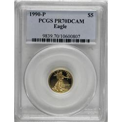 1990-P G$5 Tenth-Ounce Gold Eagle Deep Cameo PR70 PCGS