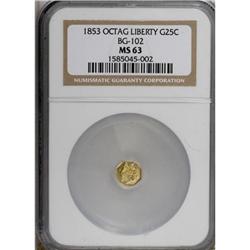 1853 25C Liberty Octagonal 25 Cents, BG-102, Low R.4,