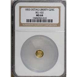 1853 25C Liberty Octagonal 25 Cents, BG-102, Low R.4,