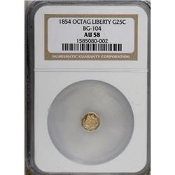 1854 25C Liberty Octagonal 25 Cents, BG-104, R.4, AU58