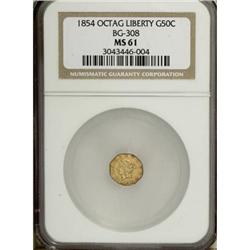 1854 50C Liberty Octagonal 50 Cents, BG-308, R.4, MS61