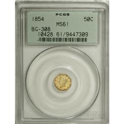 1854 50C Liberty Octagonal 50 Cents, BG-308, R.4, MS61
