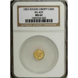 1853 50C Liberty Round 50 Cents, BG-429, Low R.4, MS62