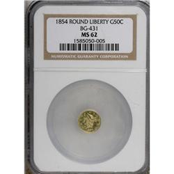 1854 50C Liberty Round 50 Cents, BG-431, Low R.5, MS62