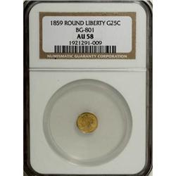 1859 25C Liberty Round 25 Cents, BG-801, R.3, AU58 NGC