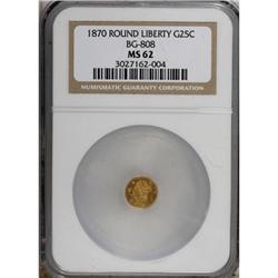 1870 25C Liberty Round 25 Cents, BG-808, R.3, MS62 NGC
