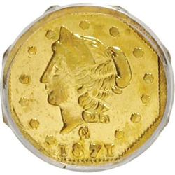 1871 50C Liberty Octagonal 50 Cents, BG-924, R.3, MS61