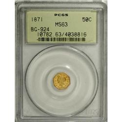 1871 50C Liberty Octagonal 50 Cents, BG-924, R.3, MS63