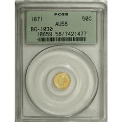 1871 50C Liberty Round 50 Cents, BG-1030, R.6, AU58 PC