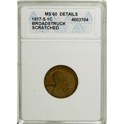 1917-S 1C Brown MS60 ANACS