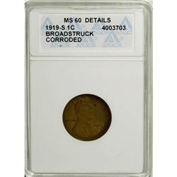 1919-S 1C Brown MS60 ANACS