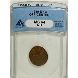 1950-D 1C Red and Brown MS64 ANACS