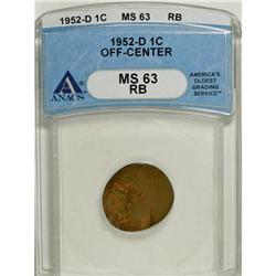 1952-D 1C Red and Brown MS63 ANACS