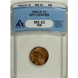1952-D 1C Red and Brown MS63 ANACS
