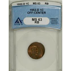 1952-D 1C Red and Brown MS63 ANACS