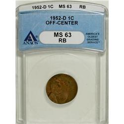 1952-D 1C Red and Brown MS63 ANACS