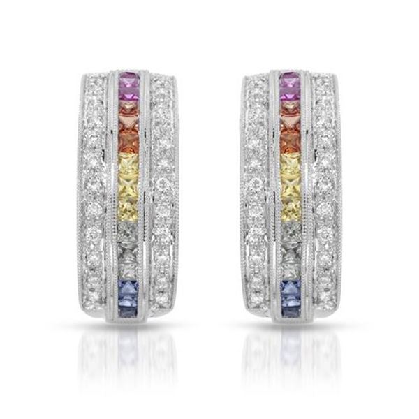 Natural 1.56 CTW Multi-Sapphire & Diamond Earrings 14K White Gold - REF-92Y7N