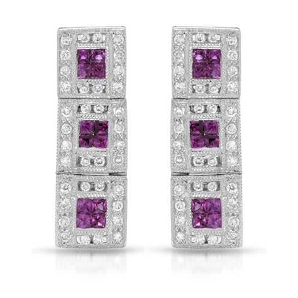 Natural 0.92 CTW Ruby & Diamond Earrings 18K White Gold - REF-94M5F