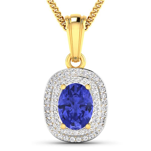 Natural 2.56 CTW Tanzanite & Diamond Pendant 14K Yellow Gold - REF-52M2T