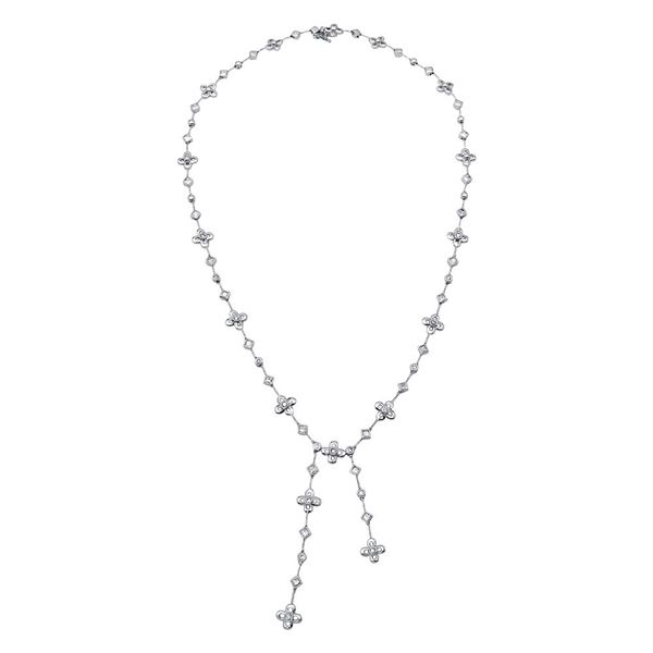 Natural 1.27 CTW Diamond & Princess Diamond Necklace 18K White Gold - REF-307H8W