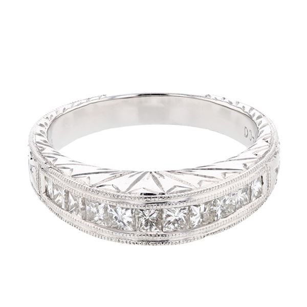 Natural 0.74 CTW Princess Diamond Band Ring 18K White Gold - REF-171Y2N