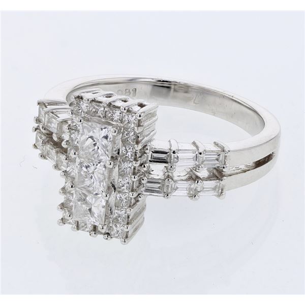 Natural 1.15 CTW Princess Diamond & Baguette Ring 18K White Gold - REF-167X4T