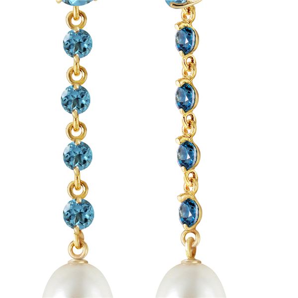 Genuine 10 ctw Blue Topaz & Pearl Earrings 14KT Yellow Gold - REF-32M4T