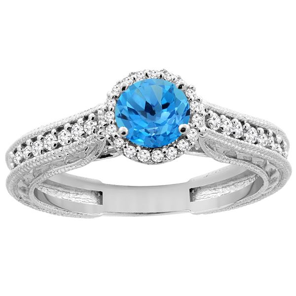 1.24 CTW Swiss Blue Topaz & Diamond Ring 14K White Gold - REF-57M4A