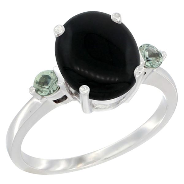 1.79 CTW Onyx & Green Sapphire Ring 10K White Gold - REF-22R4H