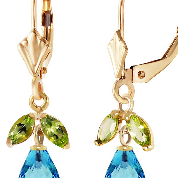 Genuine 3.4 ctw Blue Topaz & Peridot Earrings 14KT Yellow Gold - REF-26H6X