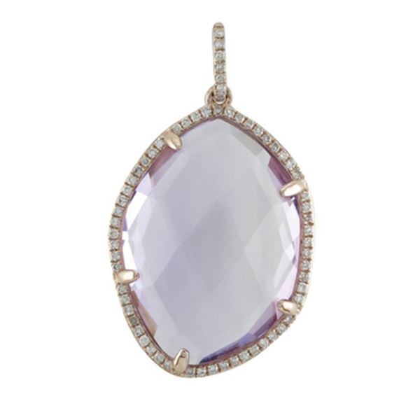 Natural 14.70 CTW Amethyst & Diamond Necklace 14K Rose Gold - REF-59Y4N