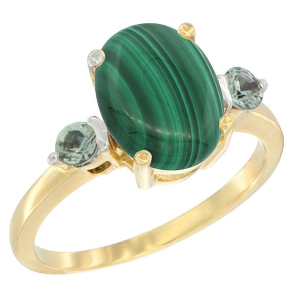 2.99 CTW Malachite & Green Sapphire Ring 10K Yellow Gold - REF-22X4M