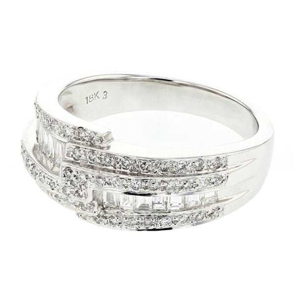 Natural 0.72 CTW Baguette & Diamond Ring 18K White Gold - REF-127R8K