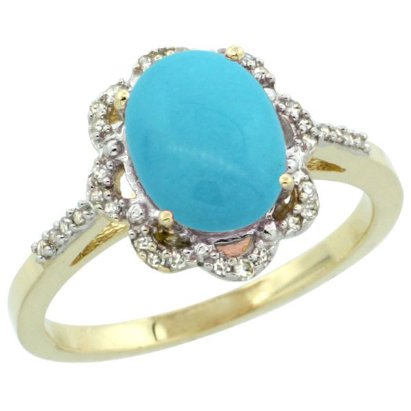 1.86 CTW Turquoise & Diamond Ring 10K Yellow Gold - REF-38X9M