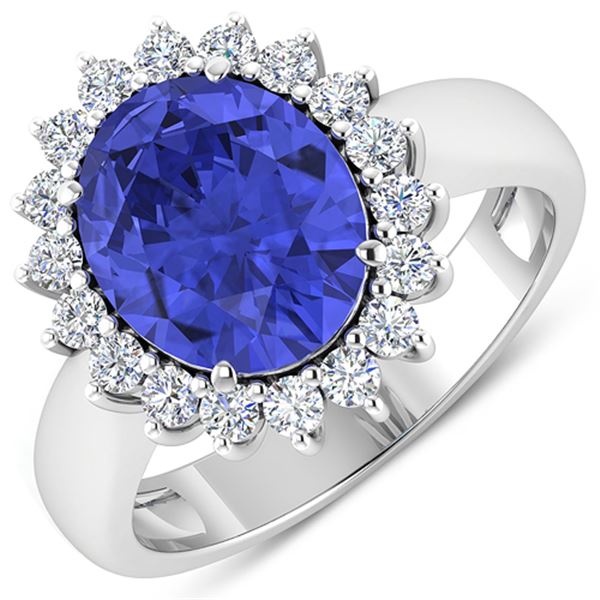 Natural 4.29 CTW Tanzanite & Diamond Ring 14K White Gold - REF-145X3K