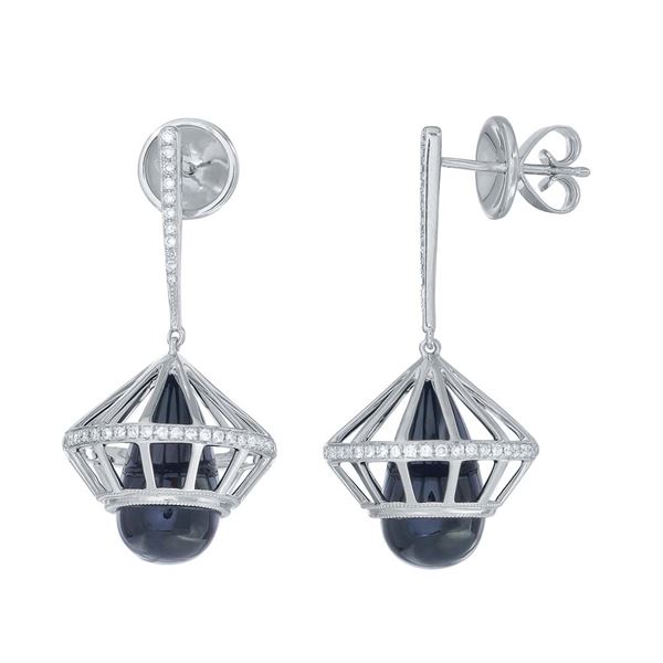 Natural 6.34 CTW Onyx & Diamond Earrings 14K White Gold - REF-133H2W