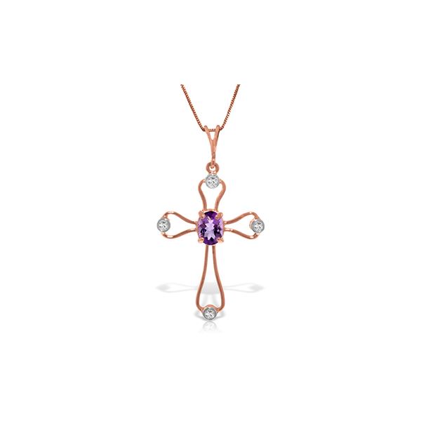 Genuine 0.57 ctw Amethyst & Diamond Necklace 14KT Rose Gold - REF-40P8H