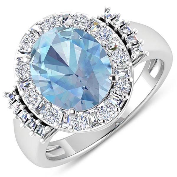 Natural 3.53 CTW Aquamarine & Diamond Ring 14K White Gold - REF-134X2K