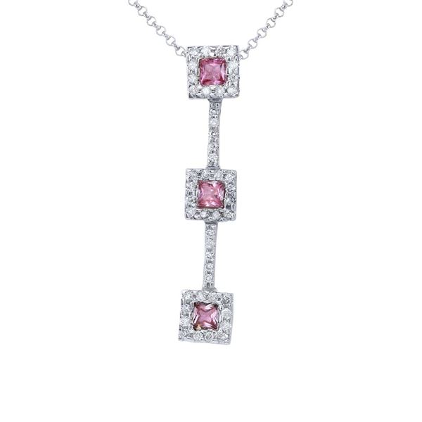 Natural 0.97 CTW Pink Sapphire & Diamond Necklace 14K White Gold - REF-45H2W