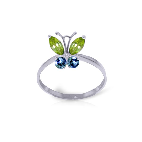 Genuine 0.60 ctw Peridot & Blue Topaz Ring 14KT White Gold - REF-28X9M