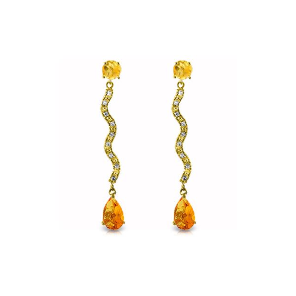 Genuine 4.35 ctw Citrine & Diamond Earrings 14KT Yellow Gold - REF-62N3R