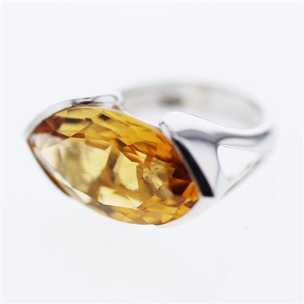 Natural 10.57 CTW Citrine Ring 14K White Gold - REF-57Y6N