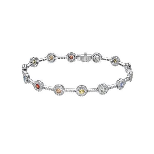Natural 3.39 CTW Multi-Sapphire & Diamond Bracelet 18K White Gold - REF-206R3K