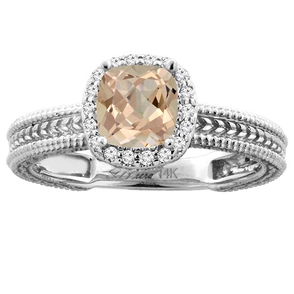 1.54 CTW Morganite & Diamond Ring 14K White Gold - REF-56W8F